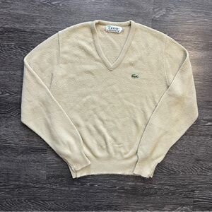 VTG 1970s Izod Lacoste V-Neck Sweater in Beige